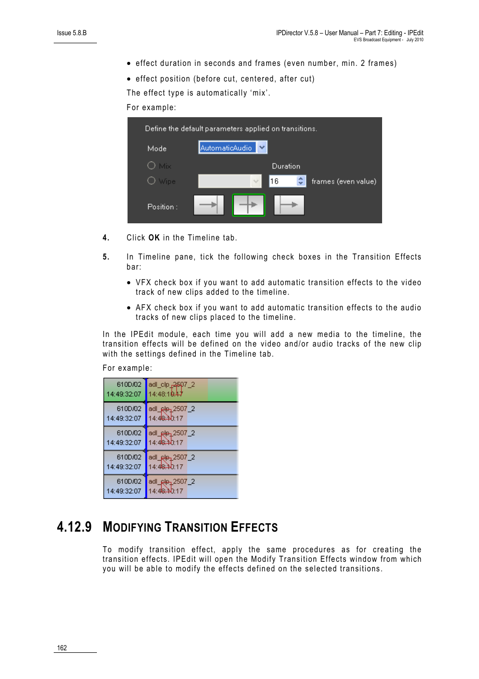 9 modifying transition effects, Modifying transition effects, Odifying | Ransition, Ffects | EVS IPDirector Version 5.8 - July 2010 Part 7 User's Manual User Manual | Page 175 / 229