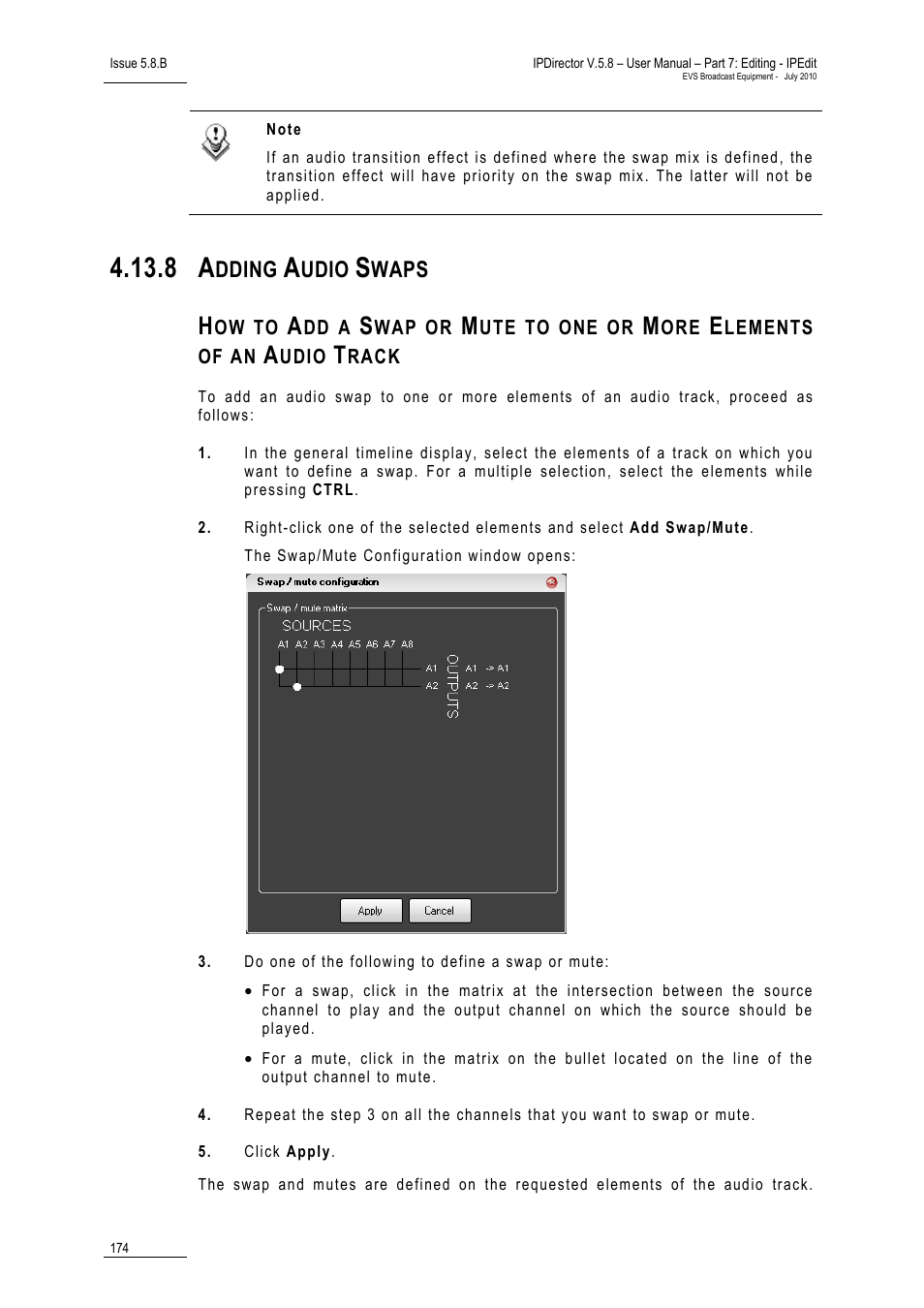 8 adding audio swaps, Adding audio swaps, Dding | Udio, Waps | EVS IPDirector Version 5.8 - July 2010 Part 7 User's Manual User Manual | Page 187 / 229