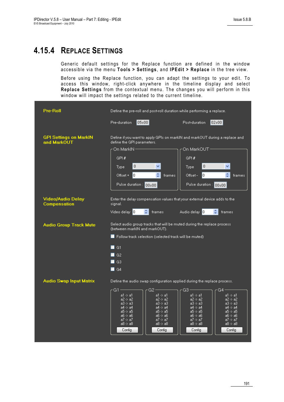 4 replace settings, Replace settings, Eplace | Ettings | EVS IPDirector Version 5.8 - July 2010 Part 7 User's Manual User Manual | Page 204 / 229