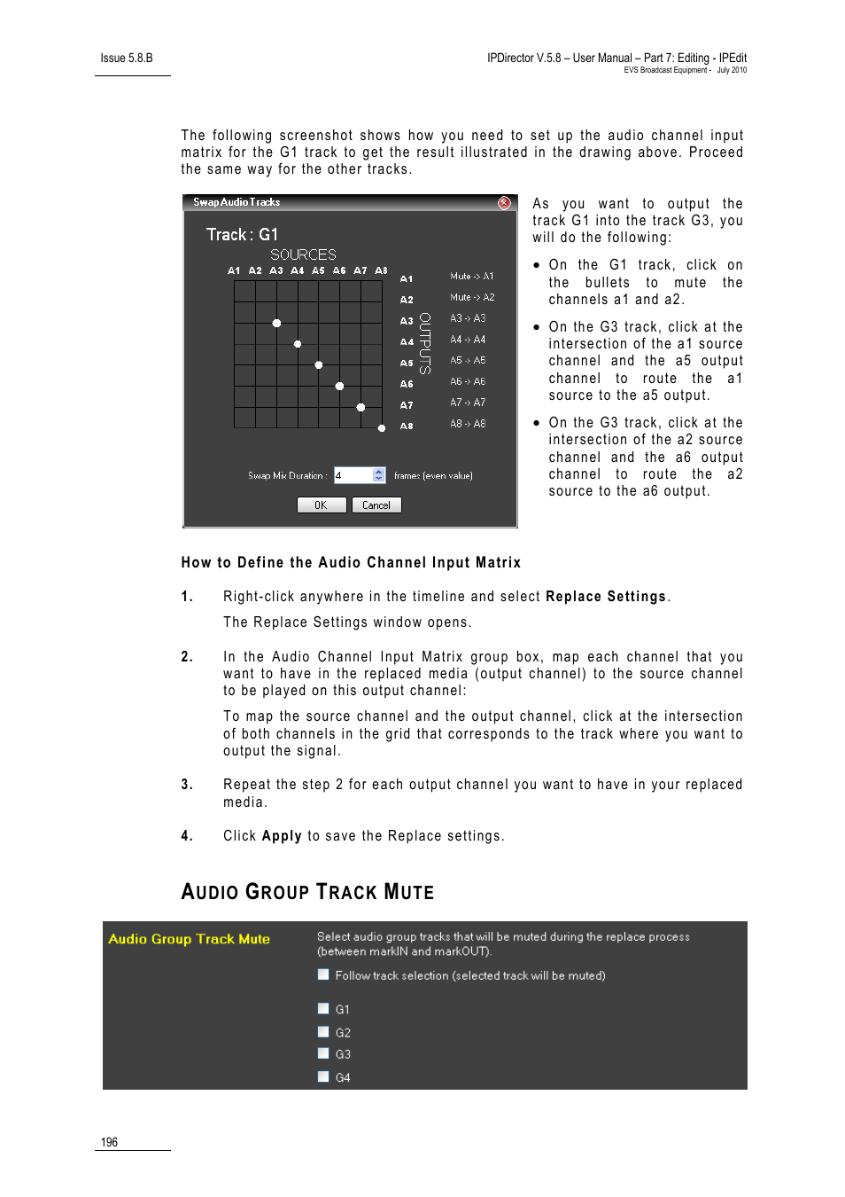 How to define the audio channel input matrix, Audio group track mute | EVS IPDirector Version 5.8 - July 2010 Part 7 User's Manual User Manual | Page 209 / 229