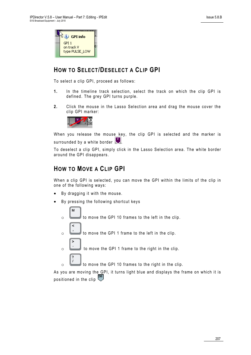 How to select/deselect a clip gpi, How to move a clip gpi | EVS IPDirector Version 5.8 - July 2010 Part 7 User's Manual User Manual | Page 220 / 229
