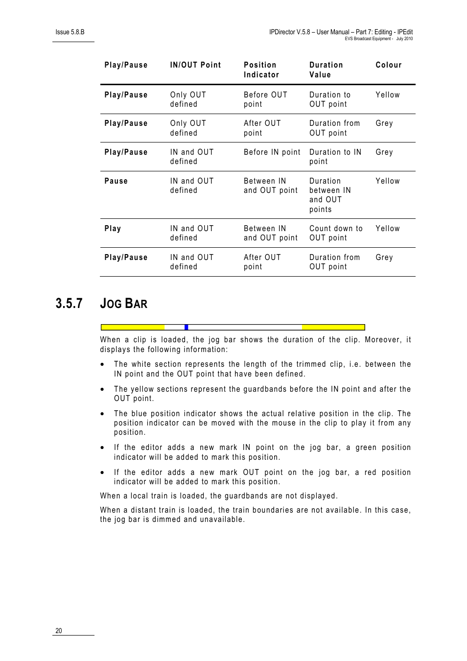 7 jog bar, Jog bar | EVS IPDirector Version 5.8 - July 2010 Part 7 User's Manual User Manual | Page 33 / 229