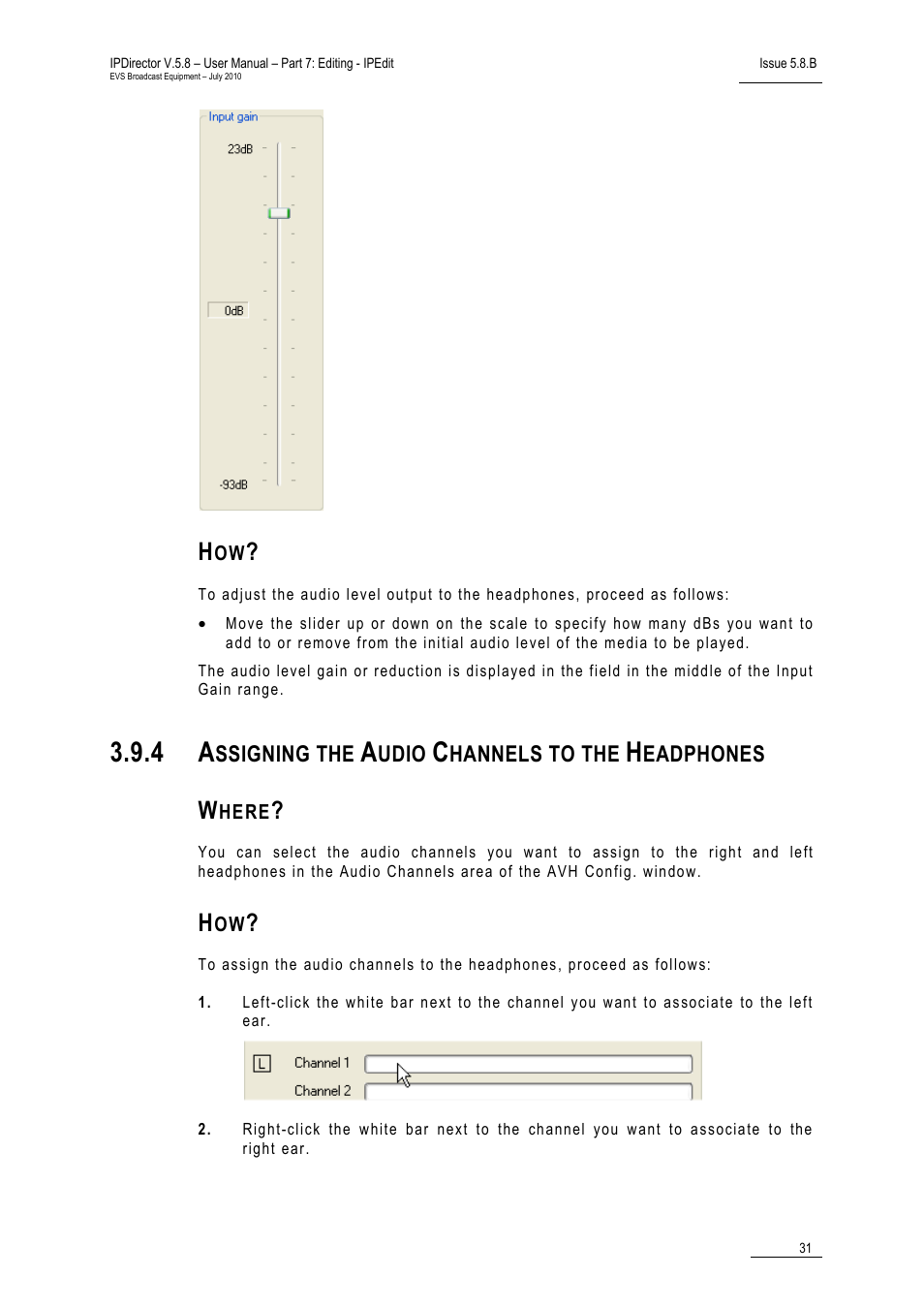4 assigning the audio channels to the headphones, Where, Assigning the audio channels to the headphones | Ssigning the, Udio, Hannels to the, Eadphones | EVS IPDirector Version 5.8 - July 2010 Part 7 User's Manual User Manual | Page 44 / 229