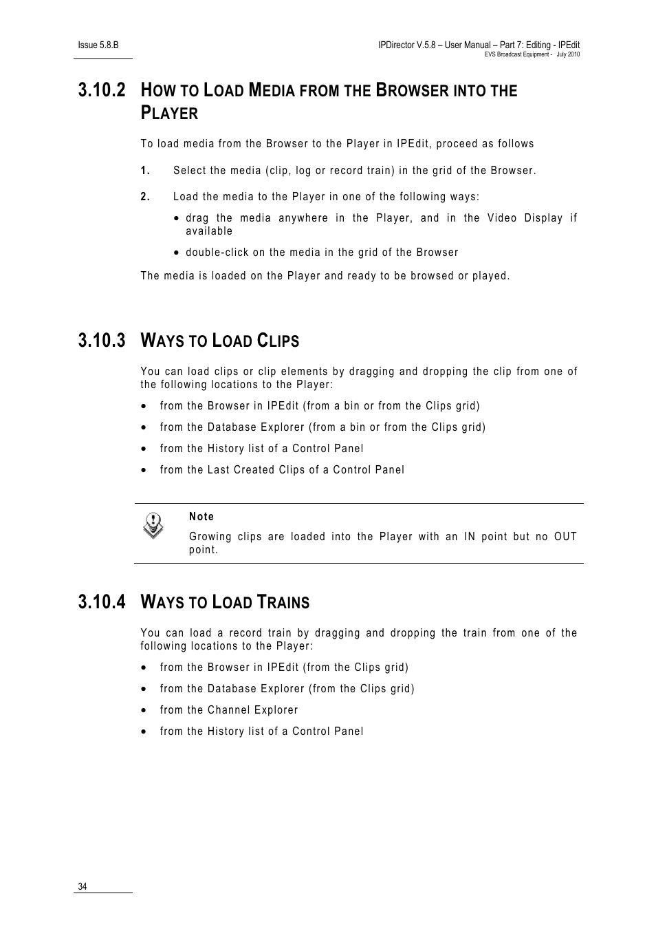 3 ways to load clips, 4 ways to load trains, How to load media from the browser into the player | Ways to load clips, Ways to load trains, Ow to, Edia from the, Rowser into the, Layer, Ays to | EVS IPDirector Version 5.8 - July 2010 Part 7 User's Manual User Manual | Page 47 / 229