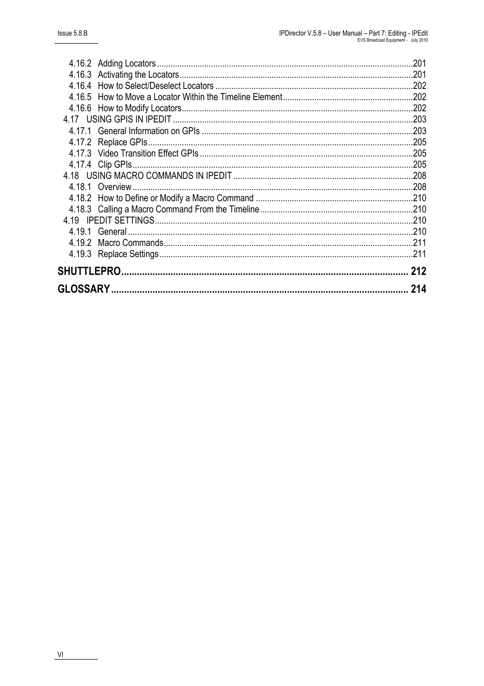 Shuttlepro, Glossary | EVS IPDirector Version 5.8 - July 2010 Part 7 User's Manual User Manual | Page 7 / 229
