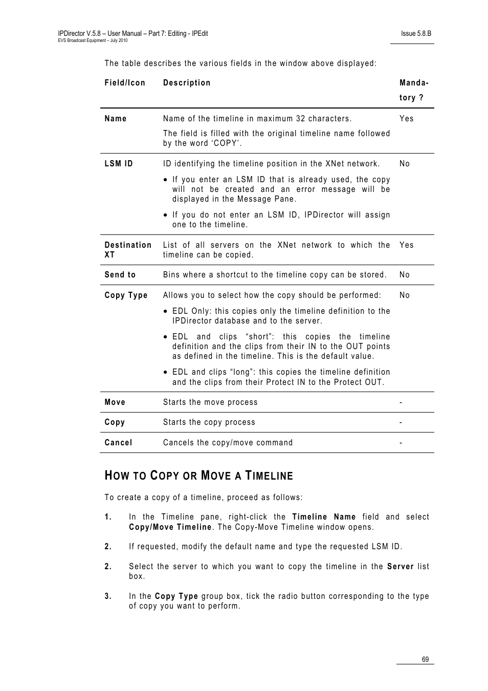 How to copy or move a timeline | EVS IPDirector Version 5.8 - July 2010 Part 7 User's Manual User Manual | Page 82 / 229