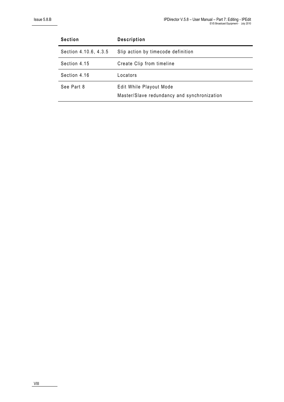 EVS IPDirector Version 5.8 - July 2010 Part 7 User's Manual User Manual | Page 9 / 229