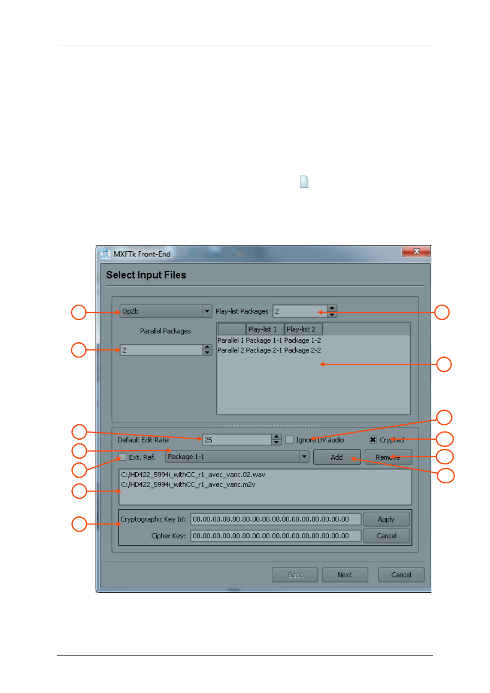 Opencube mxftk® front-end in practice, Mxf file creation, Operational pattern and input files selection | 1 mxf file creation, 1 operational pattern and input files selection | EVS OpenCube MXFTK Version 2.6 - October 2013 User Manual User Manual | Page 12 / 42