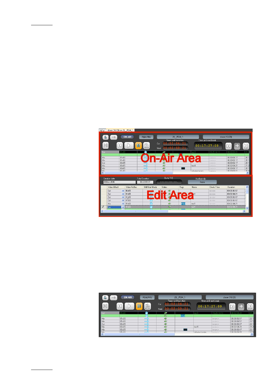 5 the areas of a play-list tab, 6 the on-air area, The areas of a play-list tab | The on-air area | EVS IPDirector Version 4.3 - October 2007 Part 3 User's Manual User Manual | Page 129 / 204