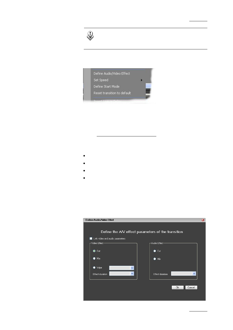 Modify element playback parameters, Define audio/video effect | EVS IPDirector Version 4.3 - October 2007 Part 3 User's Manual User Manual | Page 150 / 204