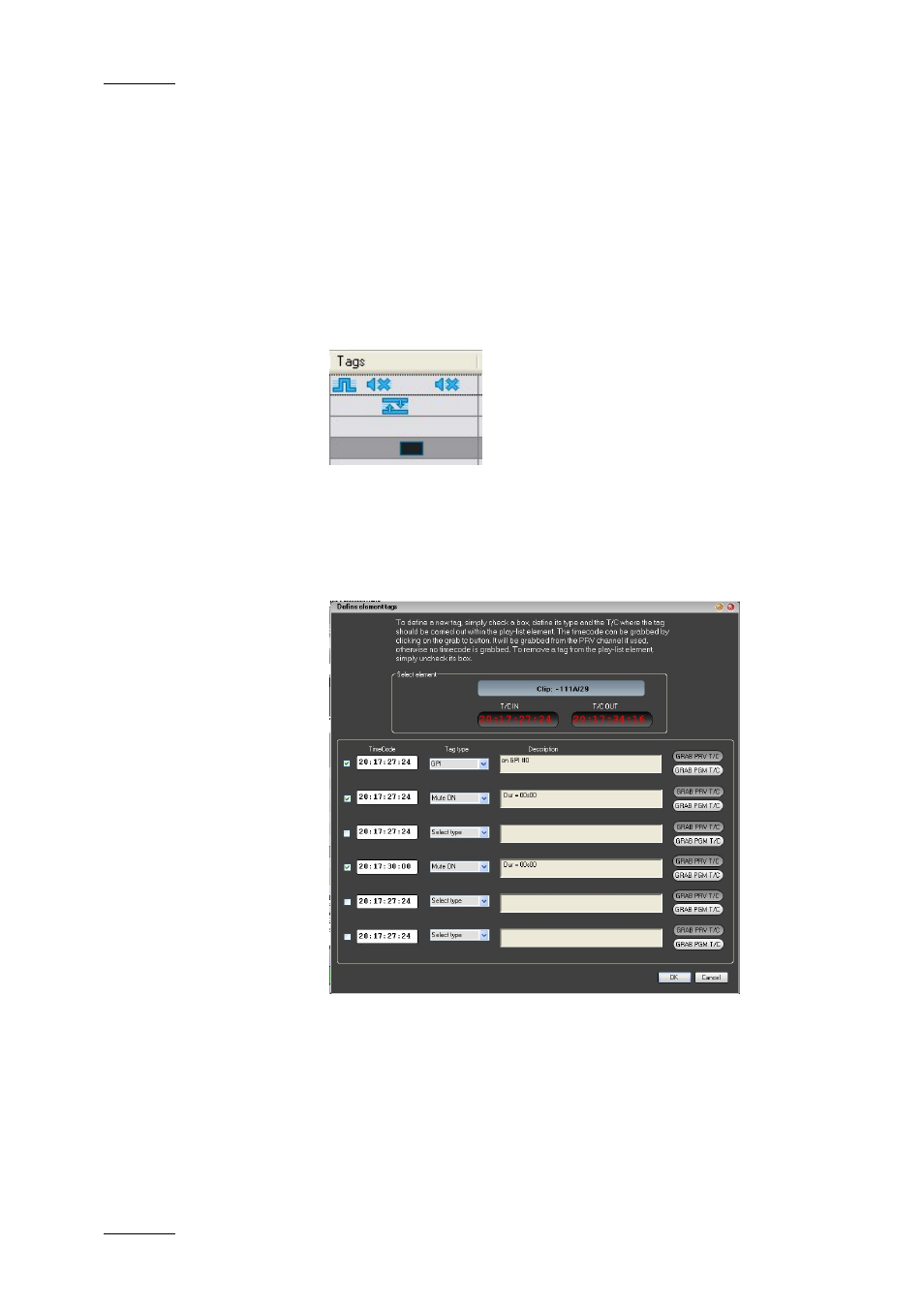 Insert tag, Introduction, Define element tags window | Select element zone | EVS IPDirector Version 4.3 - October 2007 Part 3 User's Manual User Manual | Page 159 / 204