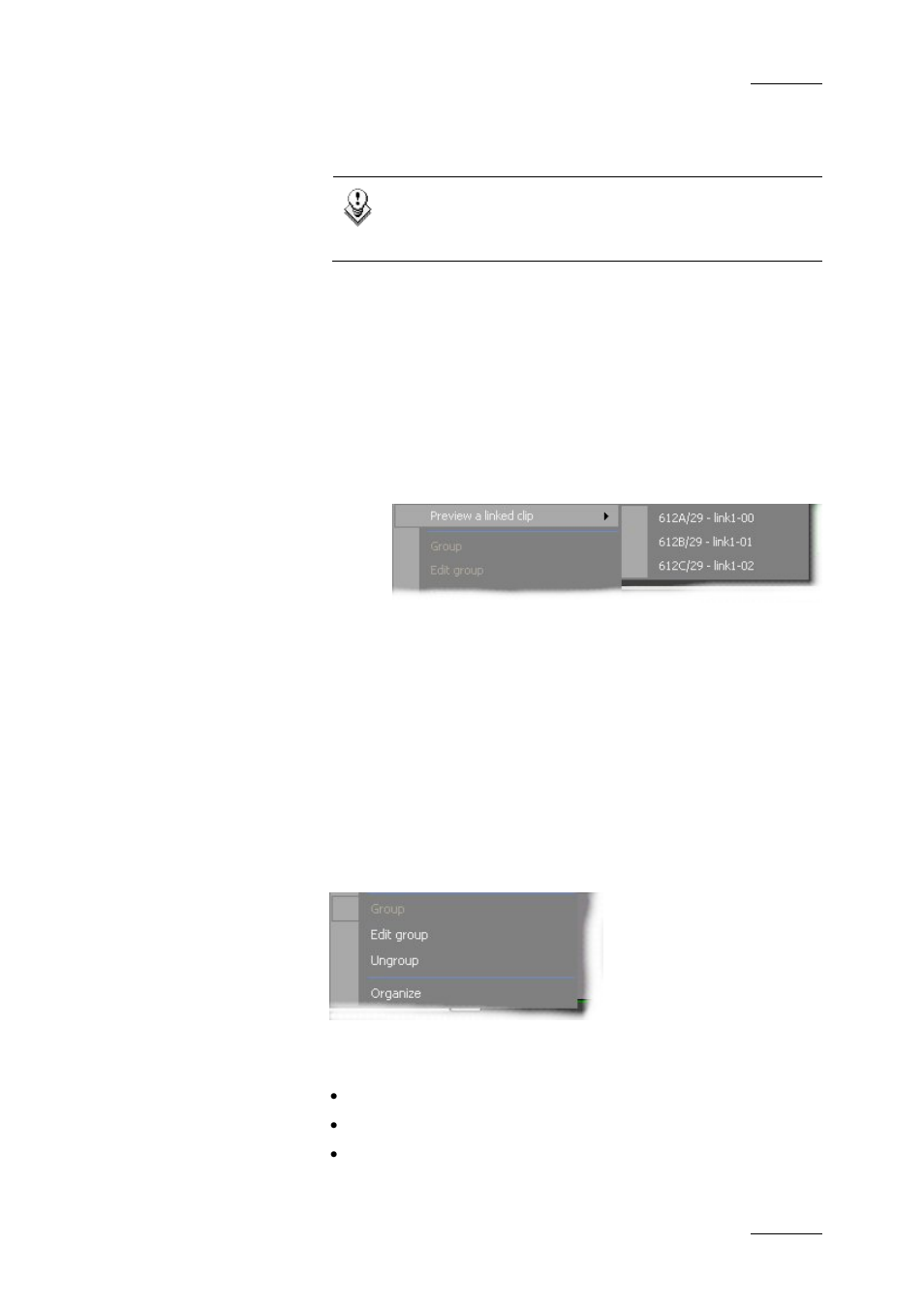 Preview a linked clip, Group elements | EVS IPDirector Version 4.3 - October 2007 Part 3 User's Manual User Manual | Page 166 / 204