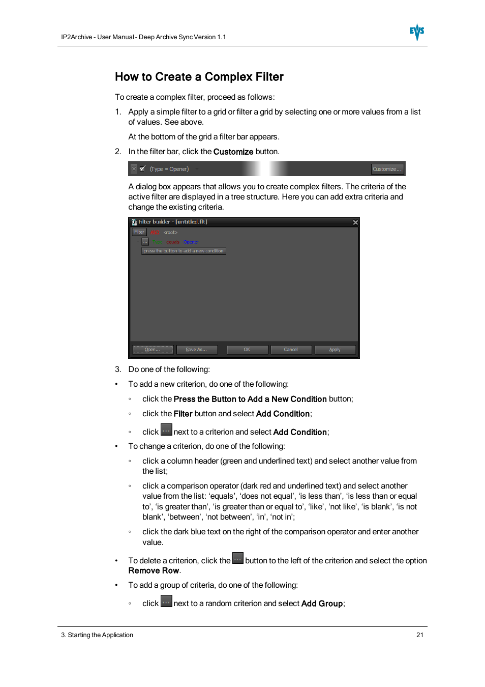 How to create a complex filter | EVS IP2Archive Deep Archive Sync Version 1.1 - October 2012 User Manual User Manual | Page 26 / 66