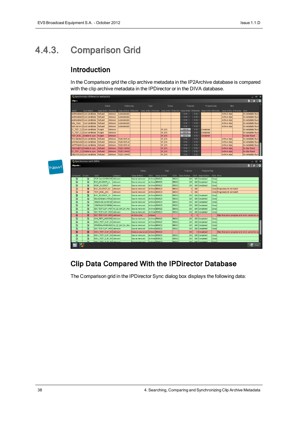 Comparison grid, Introduction, Clip data compared with the ipdirector database | EVS IP2Archive Deep Archive Sync Version 1.1 - October 2012 User Manual User Manual | Page 43 / 66