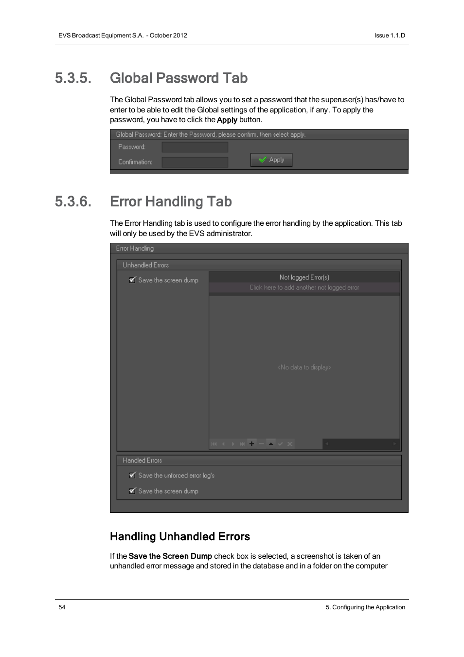 Global password tab, Error handling tab | EVS IP2Archive Deep Archive Sync Version 1.1 - October 2012 User Manual User Manual | Page 59 / 66