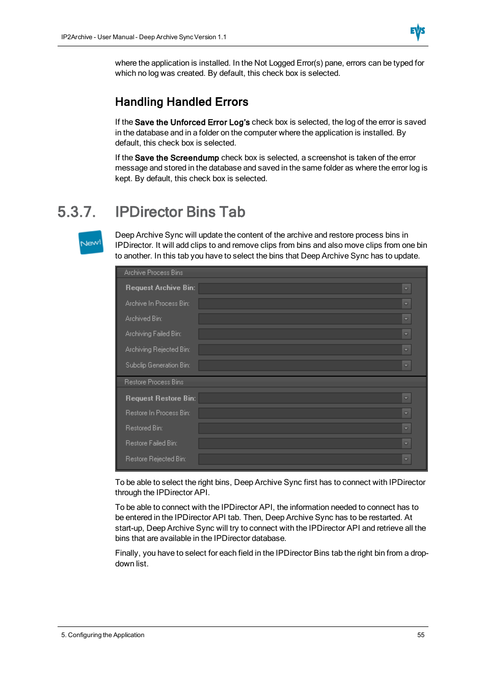 Ipdirector bins tab, Handling handled errors | EVS IP2Archive Deep Archive Sync Version 1.1 - October 2012 User Manual User Manual | Page 60 / 66