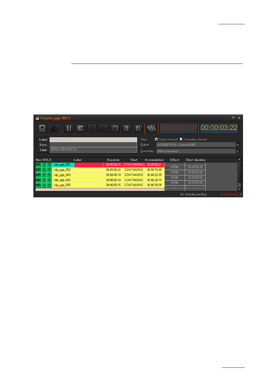 The playlist pane, 1 overview of the playlist pane, Overview of the playlist pane | EVS XEDIO Playout Organizer Version 3.1 - January 2011 User Manual User Manual | Page 14 / 29