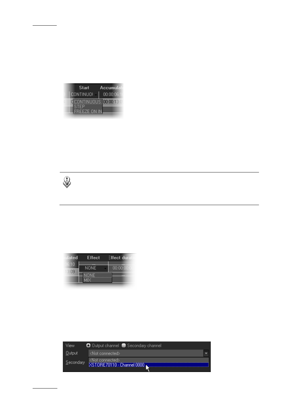 4 playout effects, 1 setting the start mode, 2 setting the transition effects | 3 broadcasting a playlist, Playout effects, Setting the start mode, Setting the transition effects, Broadcasting a playlist | EVS XEDIO Playout Organizer Version 3.1 - January 2011 User Manual User Manual | Page 23 / 29