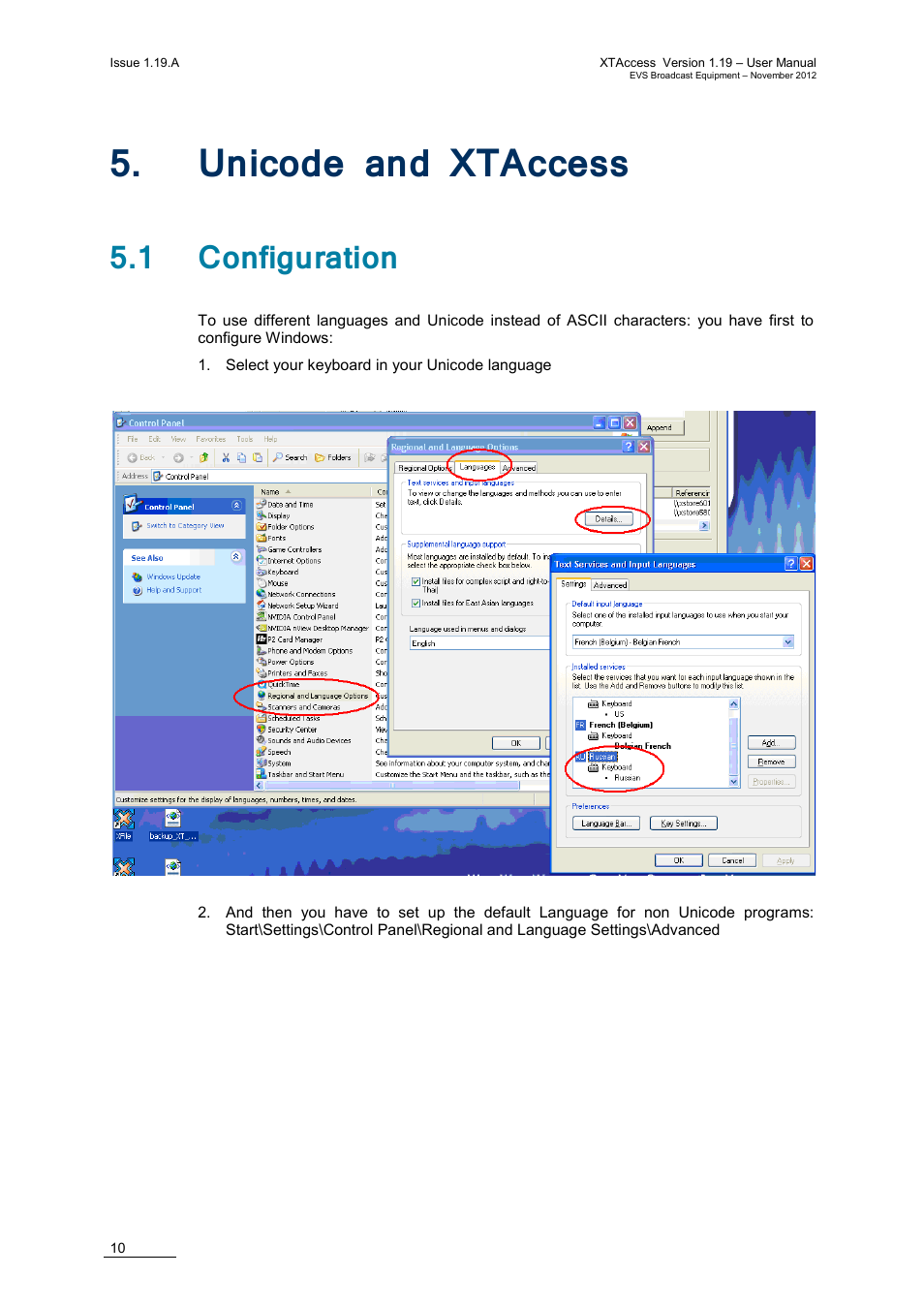 Unicode and xtaccess, 1 configuration, Nicode and | Ccess | EVS XTAccess Version 1.19 - November 2012 User Manual User Manual | Page 20 / 112