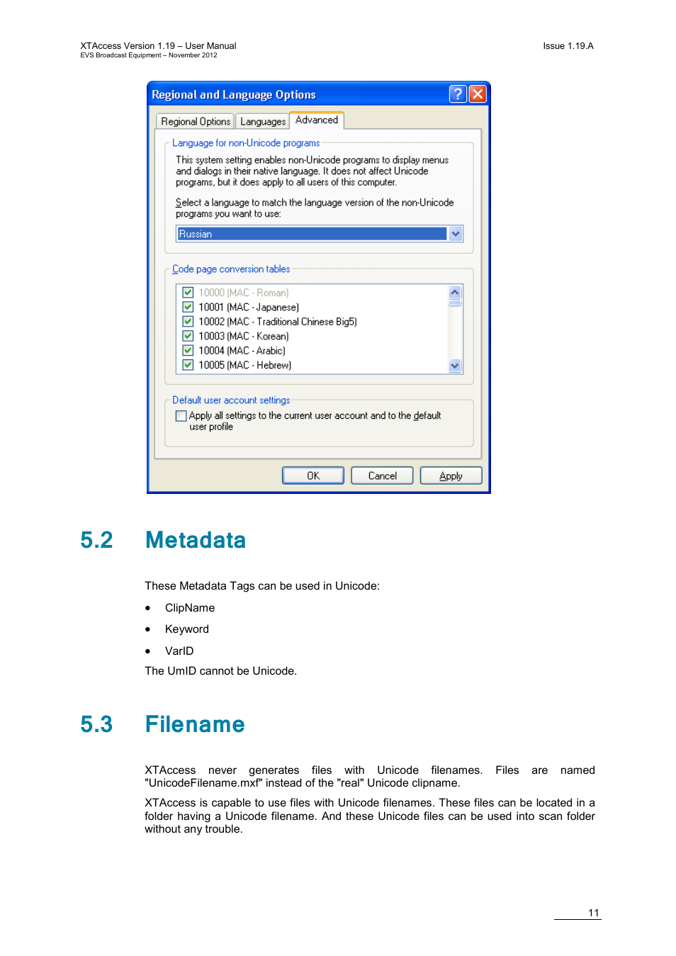 2 metadata, 3 filename | EVS XTAccess Version 1.19 - November 2012 User Manual User Manual | Page 21 / 112