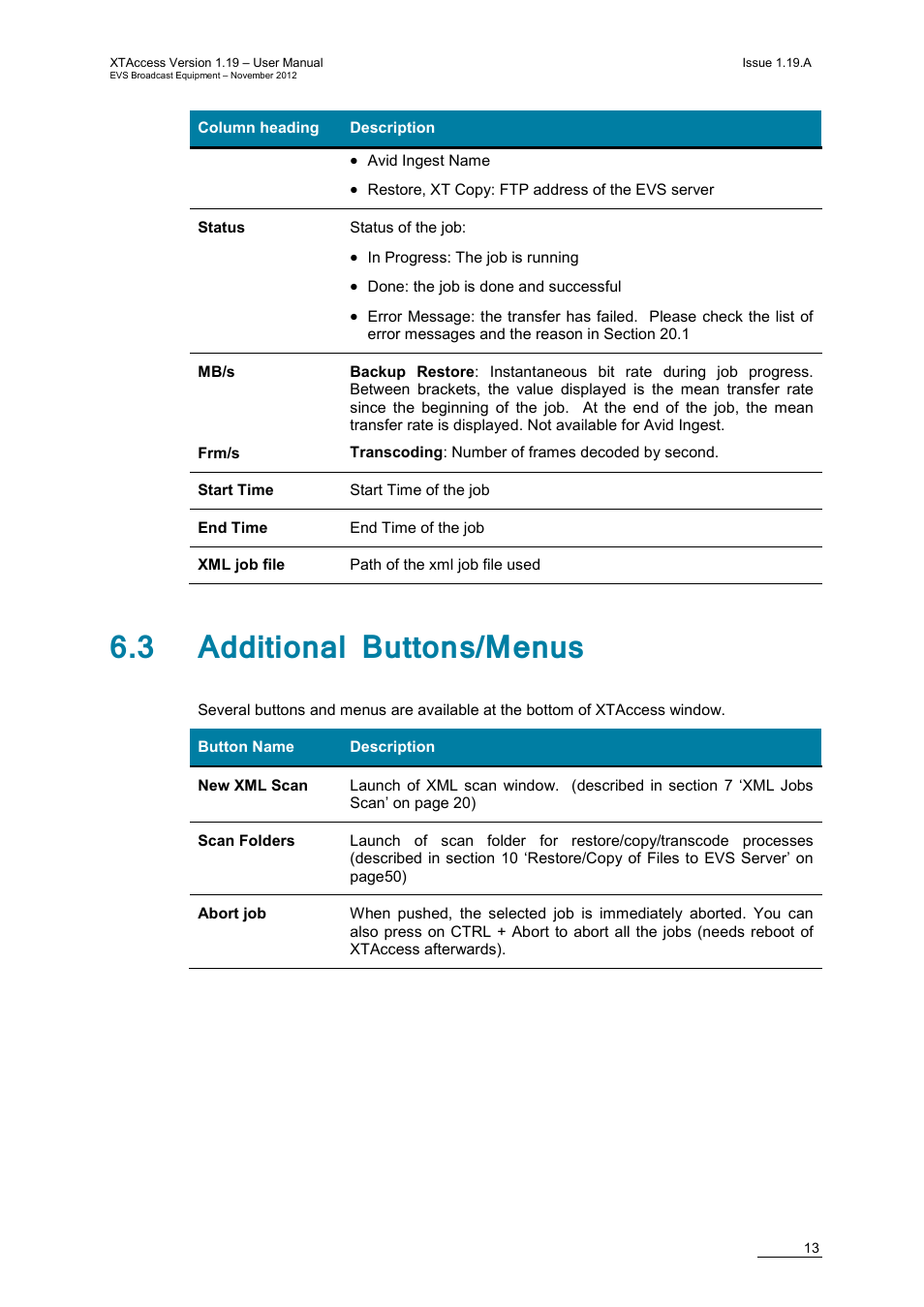 3 additional buttons/menus | EVS XTAccess Version 1.19 - November 2012 User Manual User Manual | Page 23 / 112