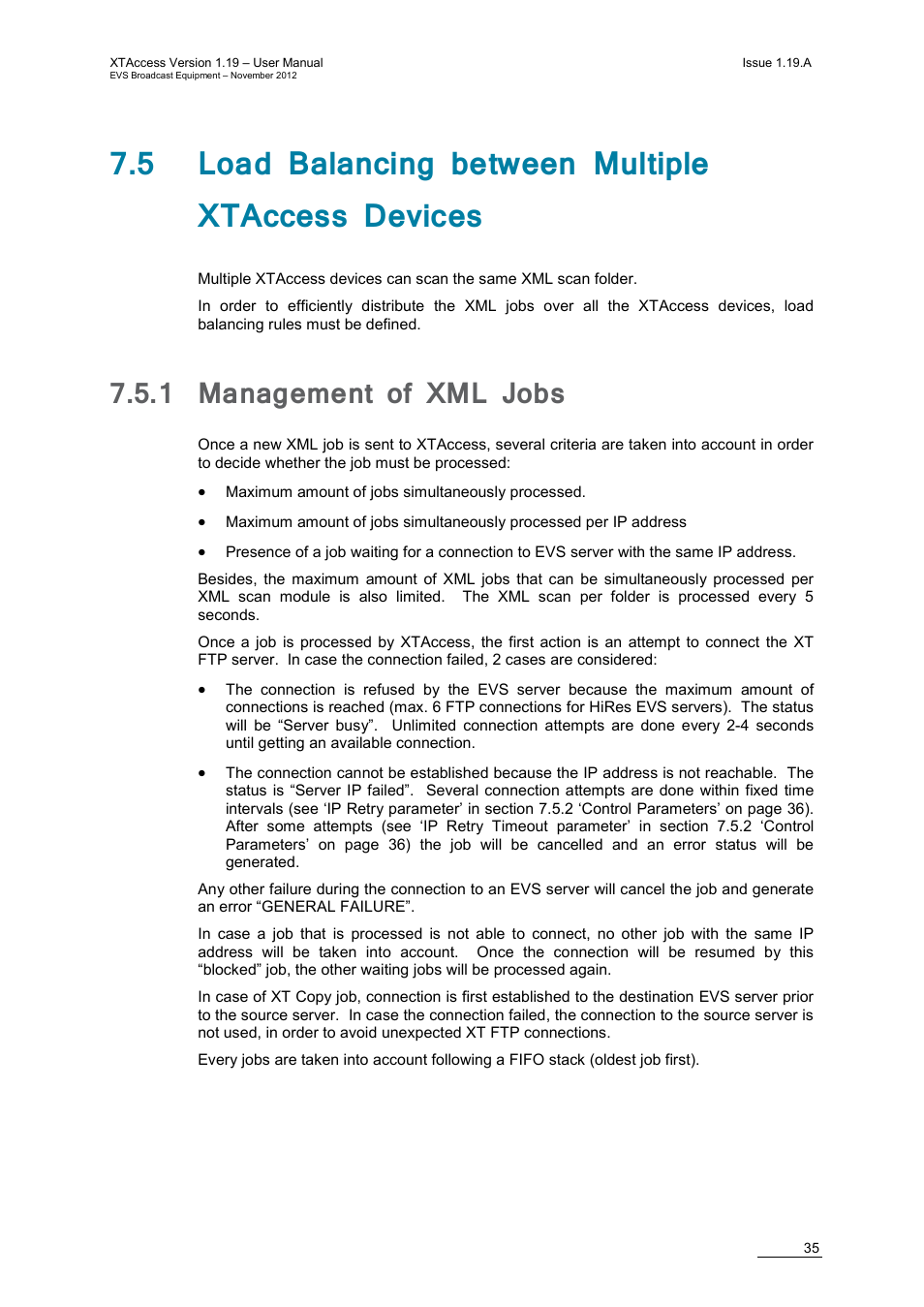 5 load balancing between multiple xtaccess devices, 1 management of xml jobs, Management of xml jobs | EVS XTAccess Version 1.19 - November 2012 User Manual User Manual | Page 45 / 112