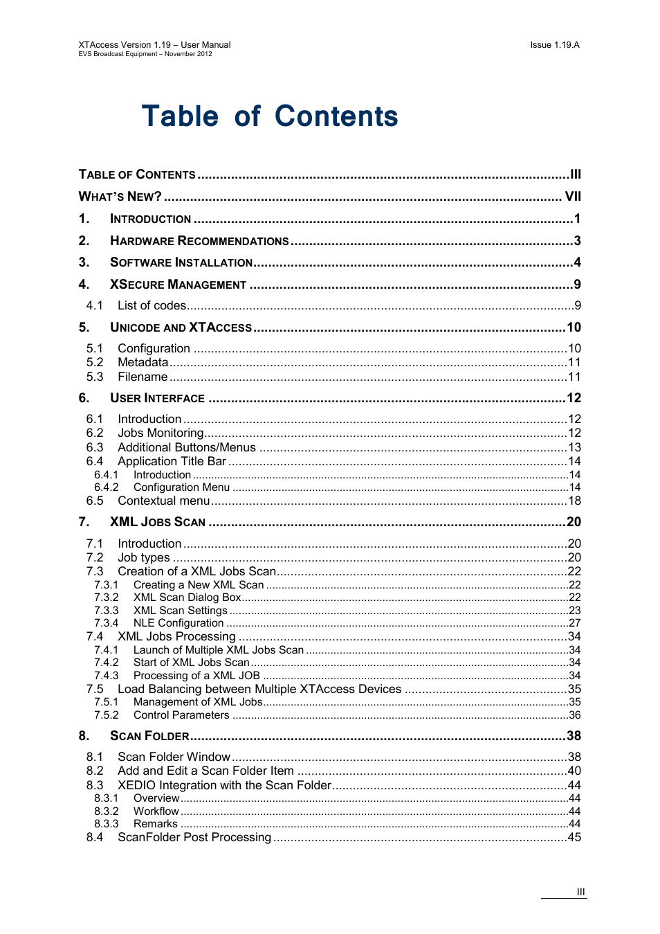 EVS XTAccess Version 1.19 - November 2012 User Manual User Manual | Page 5 / 112