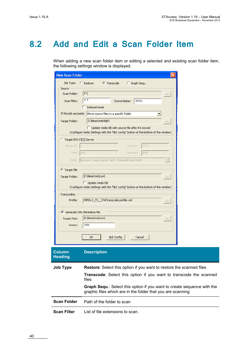 2 add and edit a scan folder item | EVS XTAccess Version 1.19 - November 2012 User Manual User Manual | Page 50 / 112