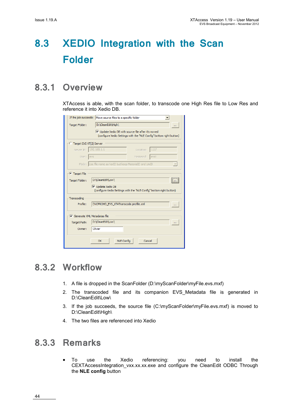 3 xedio integration with the scan folder, 1 overview, 2 workflow | 3 remarks, Overview, Workflow, Remarks | EVS XTAccess Version 1.19 - November 2012 User Manual User Manual | Page 54 / 112
