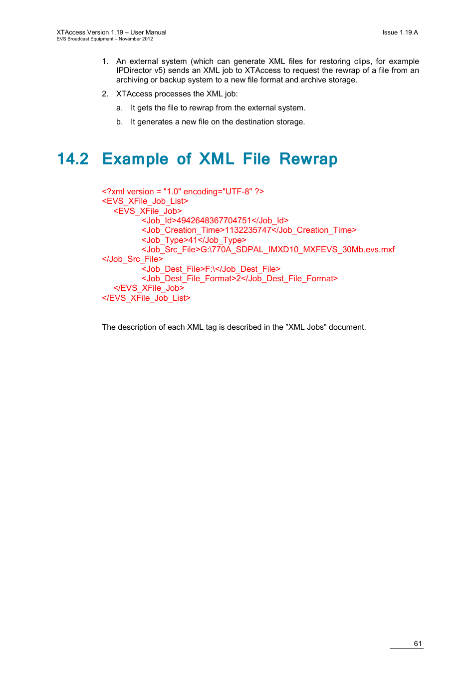 2 example of xml file rewrap | EVS XTAccess Version 1.19 - November 2012 User Manual User Manual | Page 71 / 112