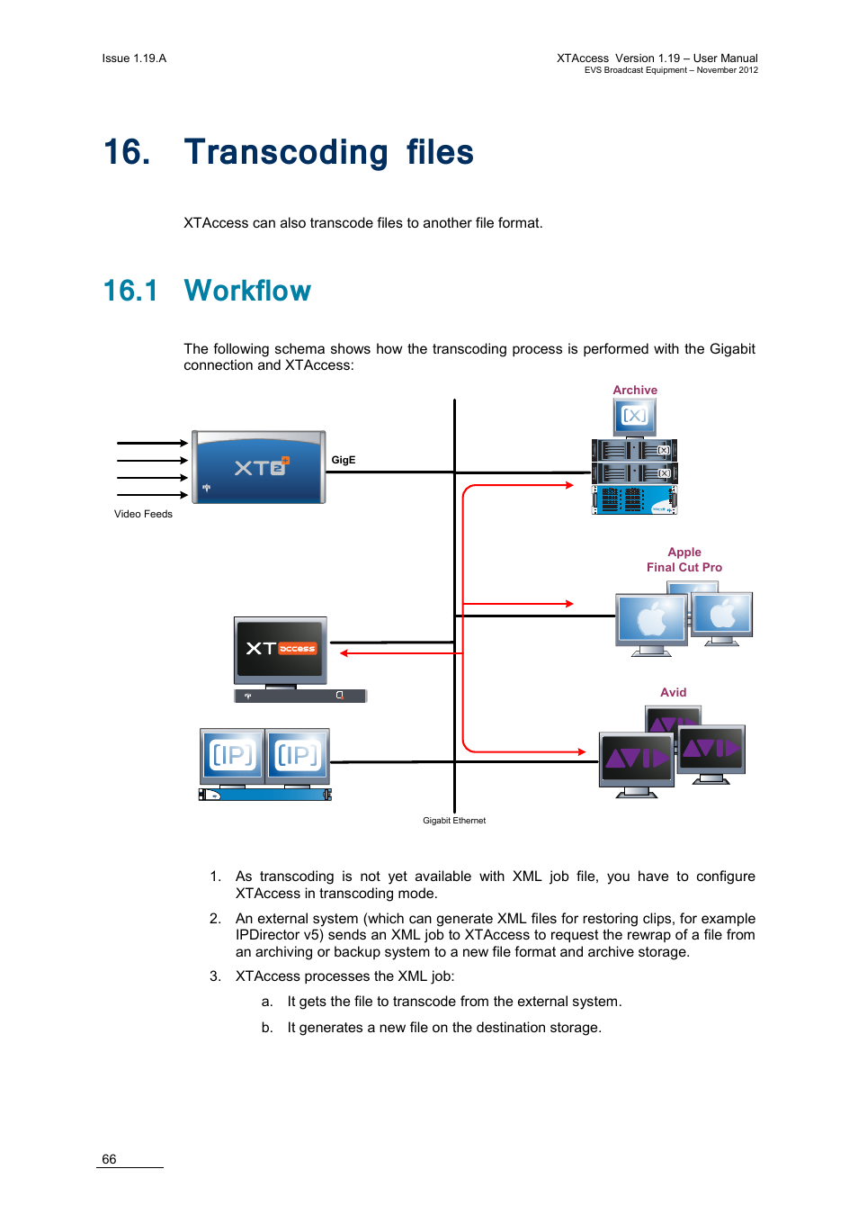 Transcoding files, 1 workflow, Ranscoding files | EVS XTAccess Version 1.19 - November 2012 User Manual User Manual | Page 76 / 112