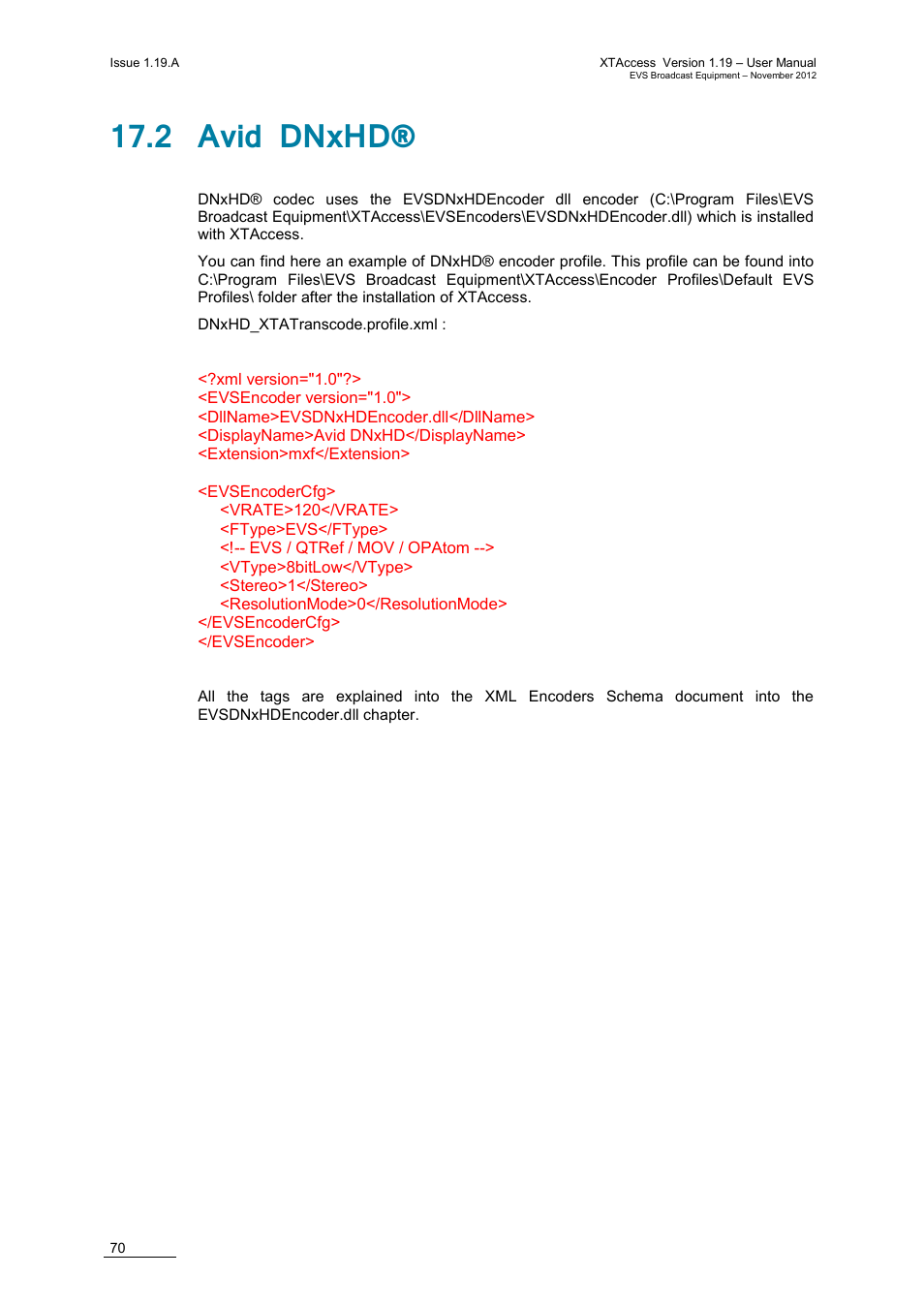 2 avid dnxhd | EVS XTAccess Version 1.19 - November 2012 User Manual User Manual | Page 80 / 112