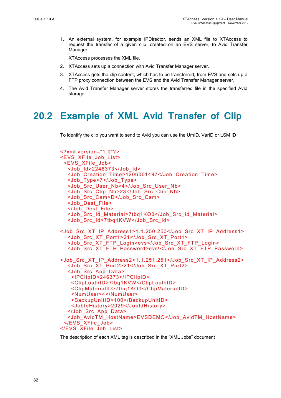 2 example of xml avid transfer of clip | EVS XTAccess Version 1.19 - November 2012 User Manual User Manual | Page 92 / 112