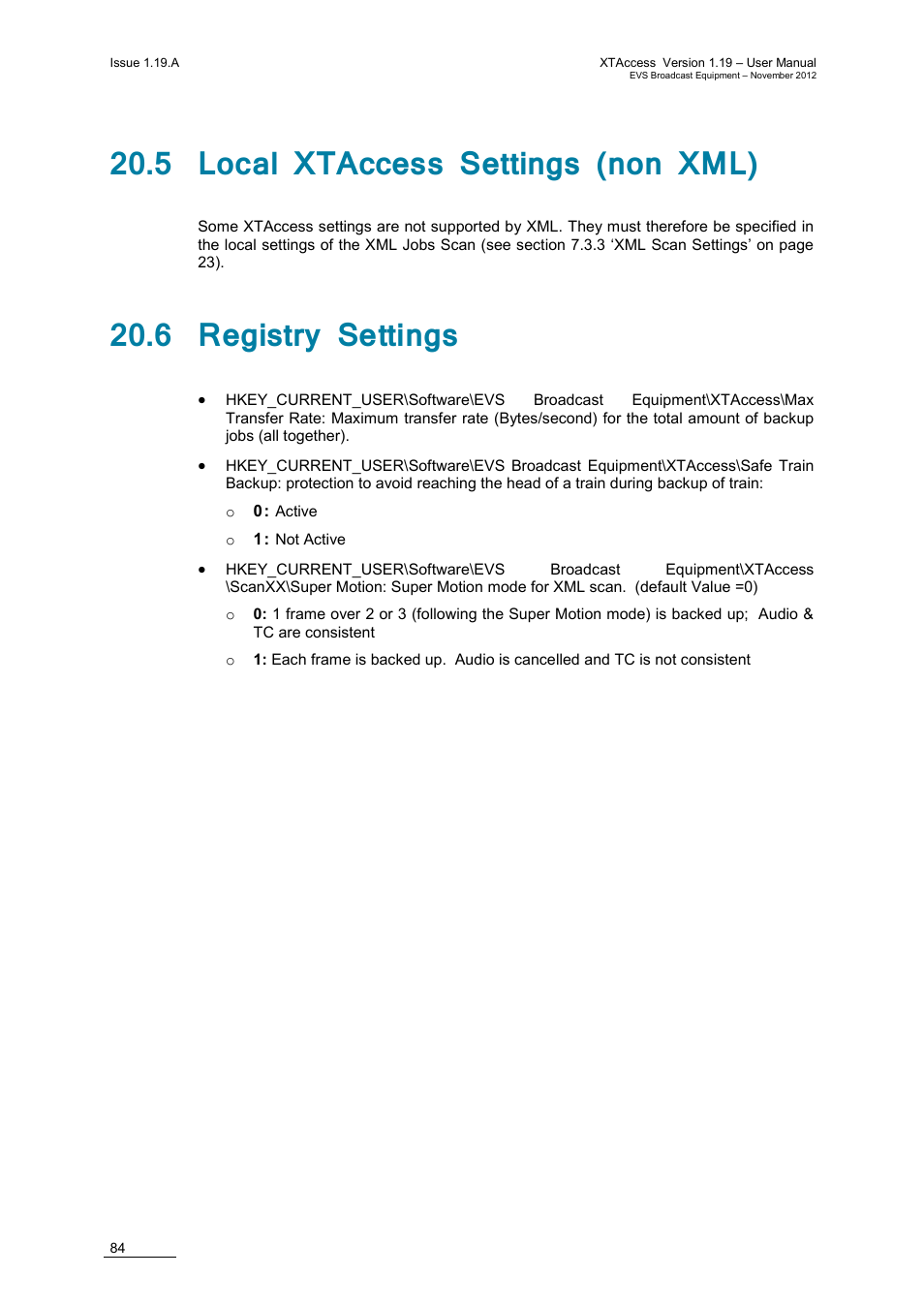 5 local xtaccess settings (non xml), 6 registry settings | EVS XTAccess Version 1.19 - November 2012 User Manual User Manual | Page 94 / 112