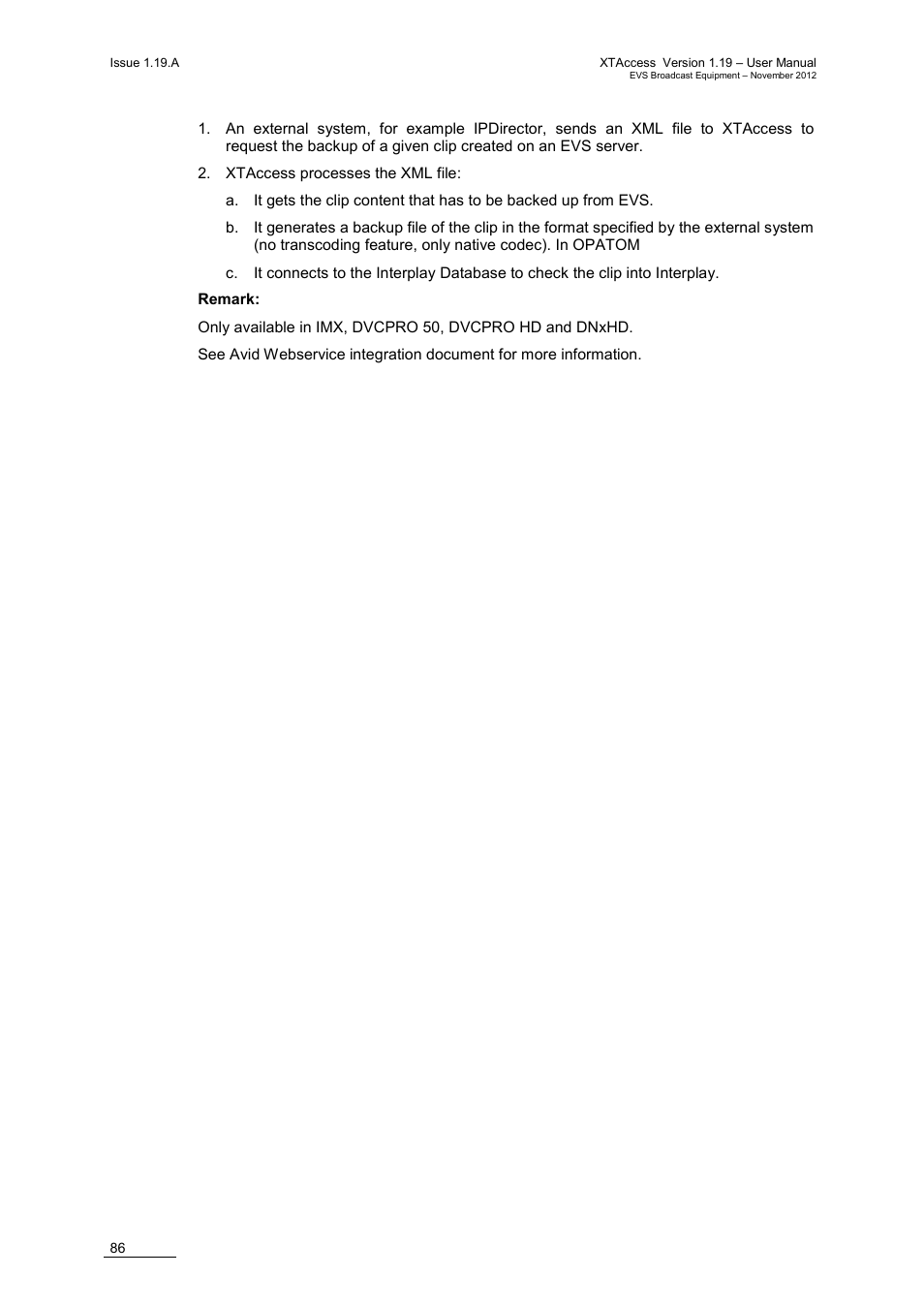 EVS XTAccess Version 1.19 - November 2012 User Manual User Manual | Page 96 / 112