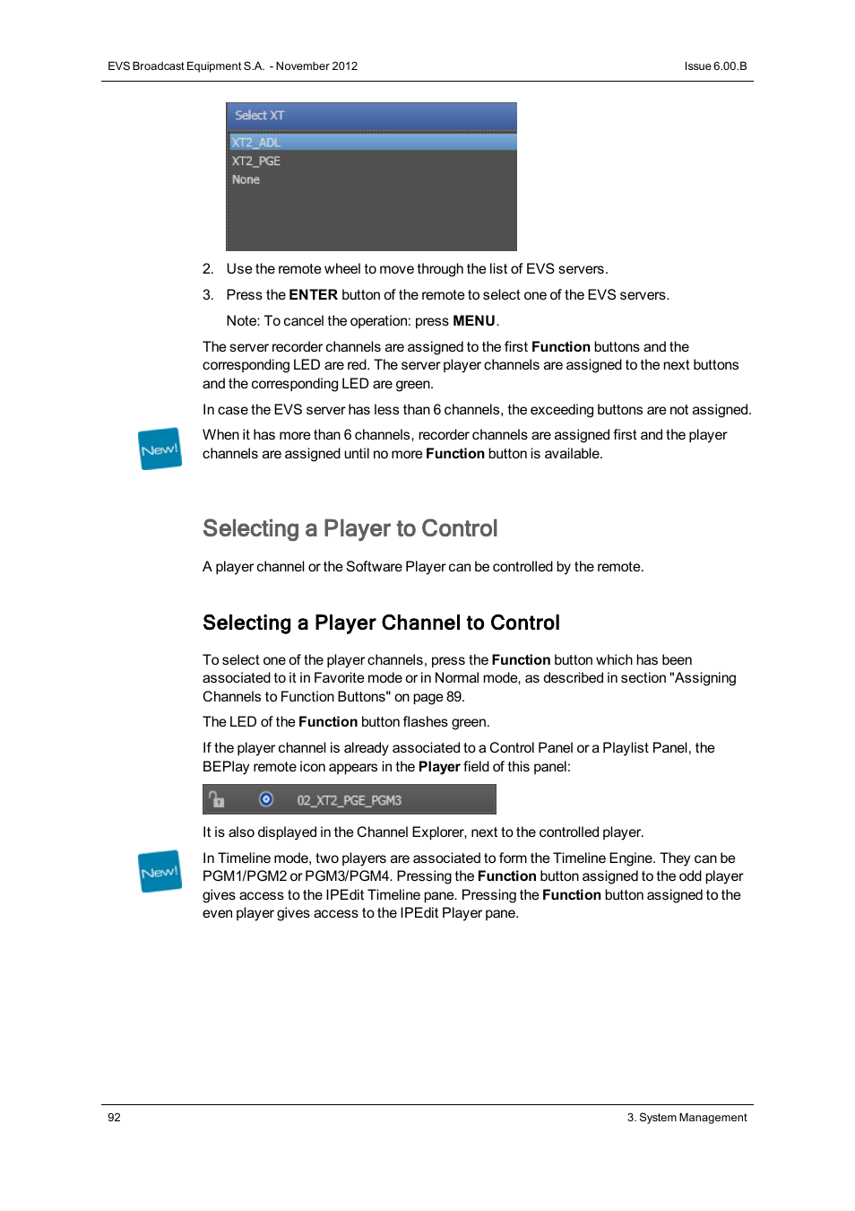 Selecting a player to control, Selecting a player channel to control | EVS IPDirector Version 6.0 - November 2012 Part 1 User's Manual User Manual | Page 102 / 140
