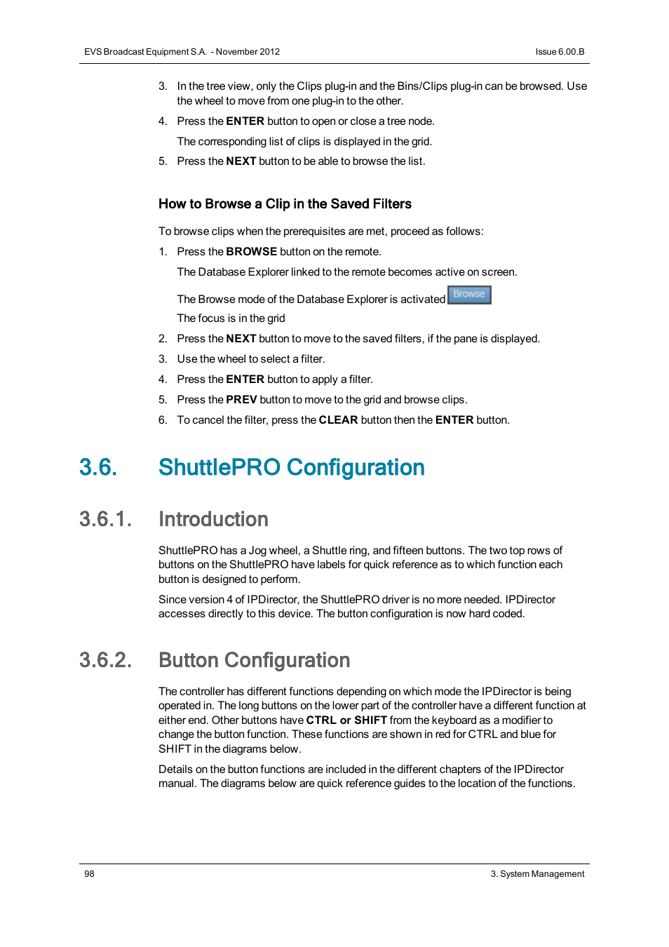 Shuttlepro configuration, Introduction, Button configuration | EVS IPDirector Version 6.0 - November 2012 Part 1 User's Manual User Manual | Page 108 / 140