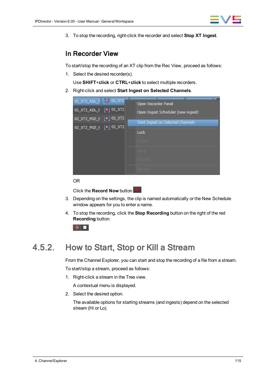 How to start, stop or kill a stream | EVS IPDirector Version 6.0 - November 2012 Part 1 User's Manual User Manual | Page 125 / 140