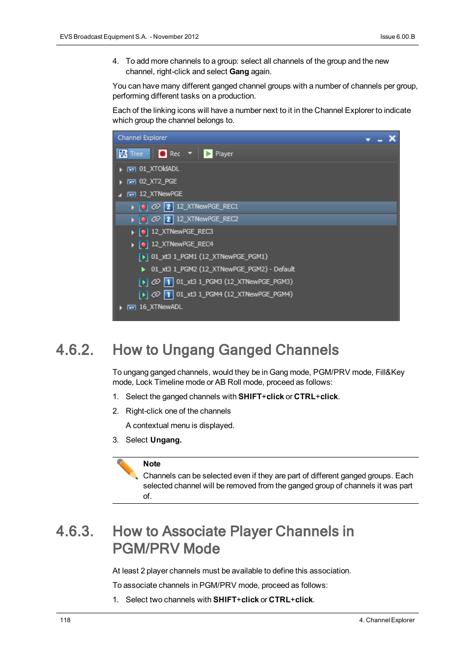 How to ungang ganged channels, How to associate player channels in pgm/prv mode | EVS IPDirector Version 6.0 - November 2012 Part 1 User's Manual User Manual | Page 128 / 140