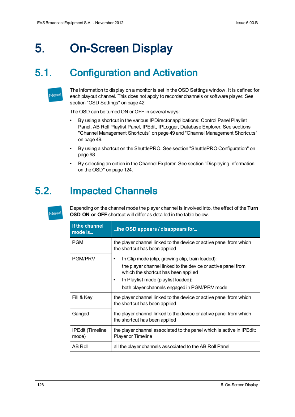 On-screen display, Configuration and activation, Impacted channels | EVS IPDirector Version 6.0 - November 2012 Part 1 User's Manual User Manual | Page 138 / 140