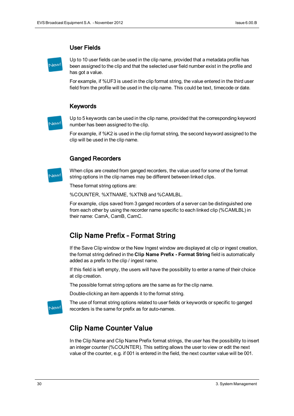 Clip name prefix – format string, Clip name counter value | EVS IPDirector Version 6.0 - November 2012 Part 1 User's Manual User Manual | Page 40 / 140