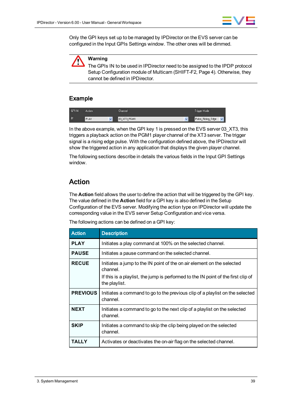 Action | EVS IPDirector Version 6.0 - November 2012 Part 1 User's Manual User Manual | Page 49 / 140