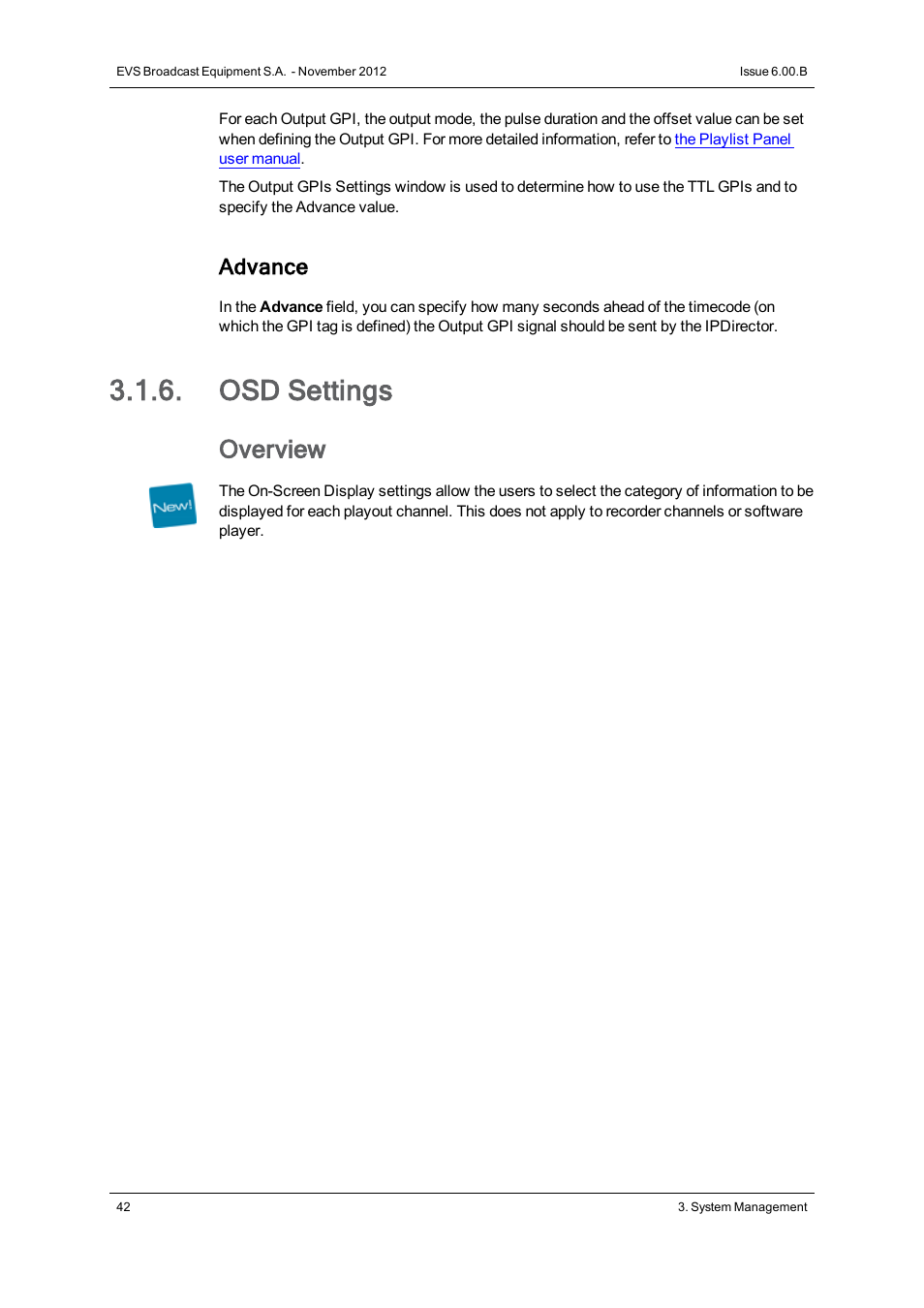 Osd settings, Overview, Advance | EVS IPDirector Version 6.0 - November 2012 Part 1 User's Manual User Manual | Page 52 / 140