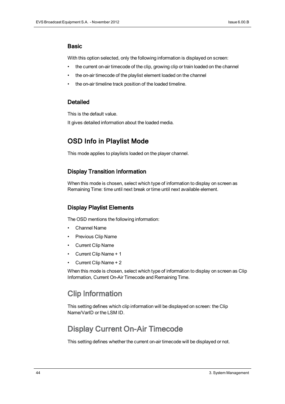 Clip information, Display current on-air timecode, Osd info in playlist mode | EVS IPDirector Version 6.0 - November 2012 Part 1 User's Manual User Manual | Page 54 / 140