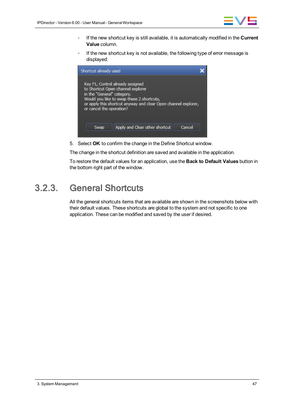 General shortcuts | EVS IPDirector Version 6.0 - November 2012 Part 1 User's Manual User Manual | Page 57 / 140