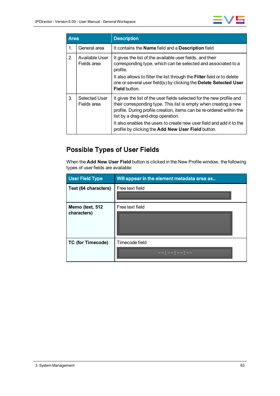 Possible types of user fields | EVS IPDirector Version 6.0 - November 2012 Part 1 User's Manual User Manual | Page 73 / 140