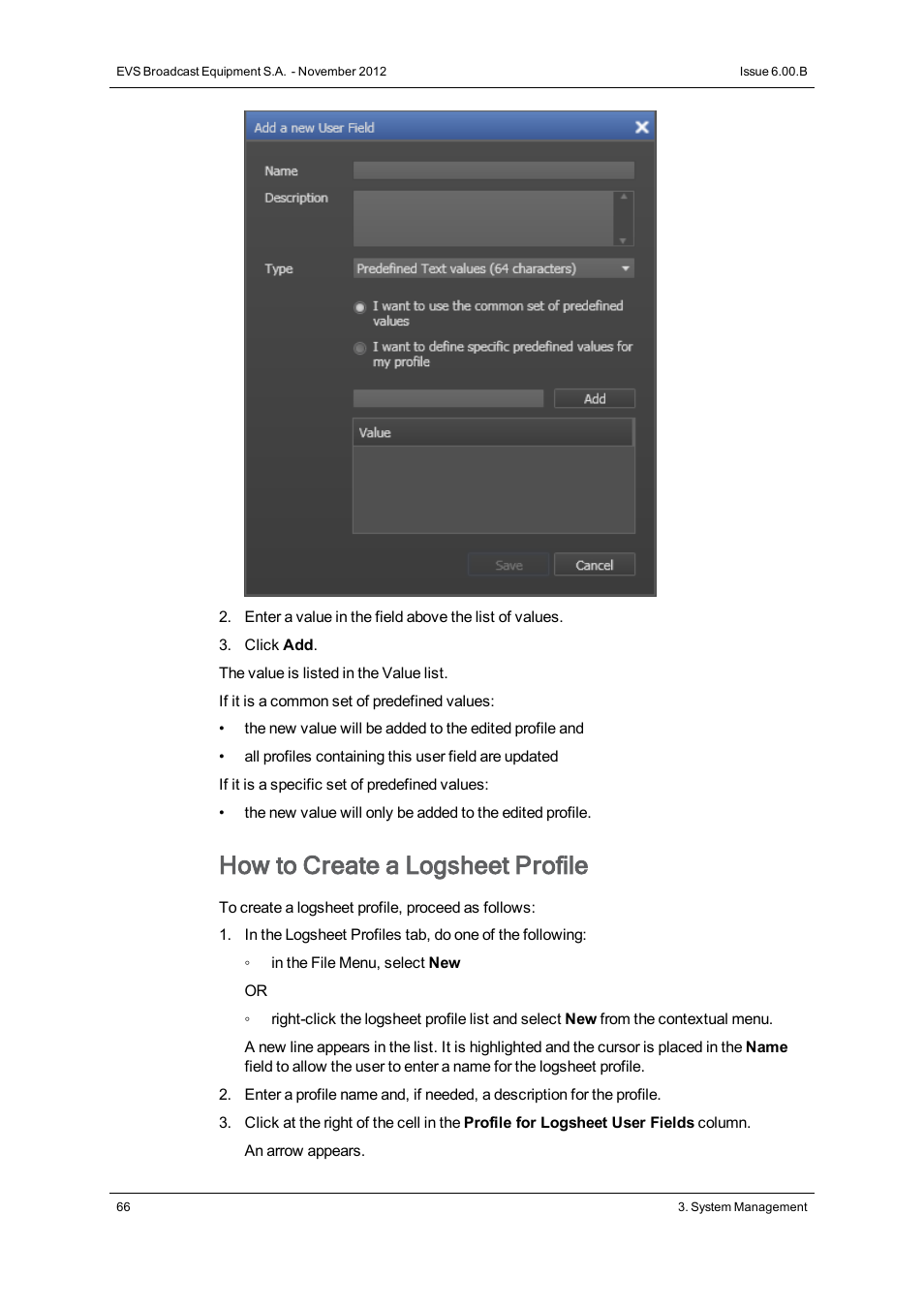 How to create a logsheet profile | EVS IPDirector Version 6.0 - November 2012 Part 1 User's Manual User Manual | Page 76 / 140