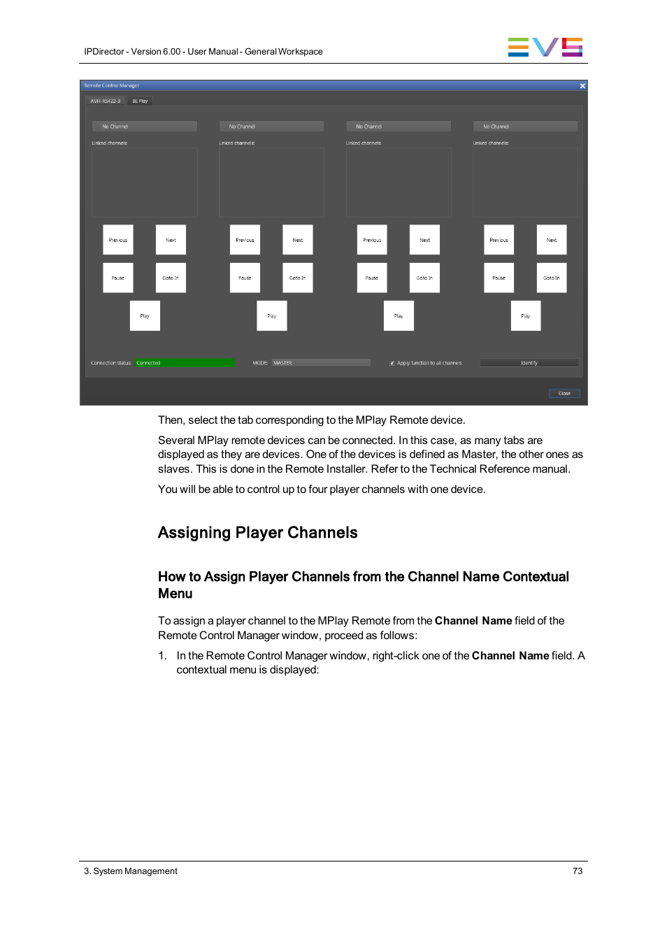 Assigning player channels | EVS IPDirector Version 6.0 - November 2012 Part 1 User's Manual User Manual | Page 83 / 140