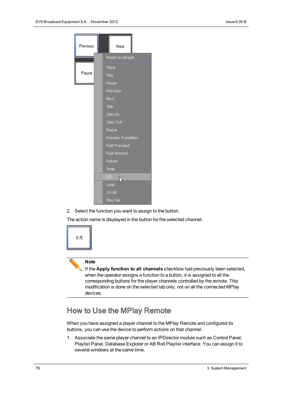 How to use the mplay remote | EVS IPDirector Version 6.0 - November 2012 Part 1 User's Manual User Manual | Page 86 / 140