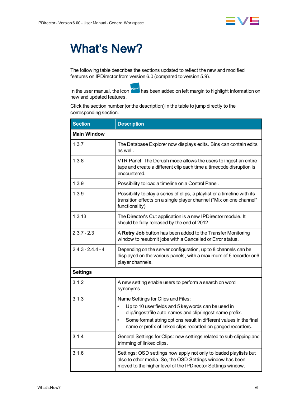 What's new | EVS IPDirector Version 6.0 - November 2012 Part 1 User's Manual User Manual | Page 9 / 140